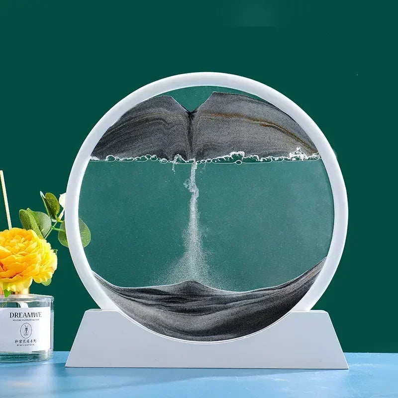 3D Moving Sand Art Picture – Round Glass Deep Sea Sandscape Hourglass for Home & Office Decor