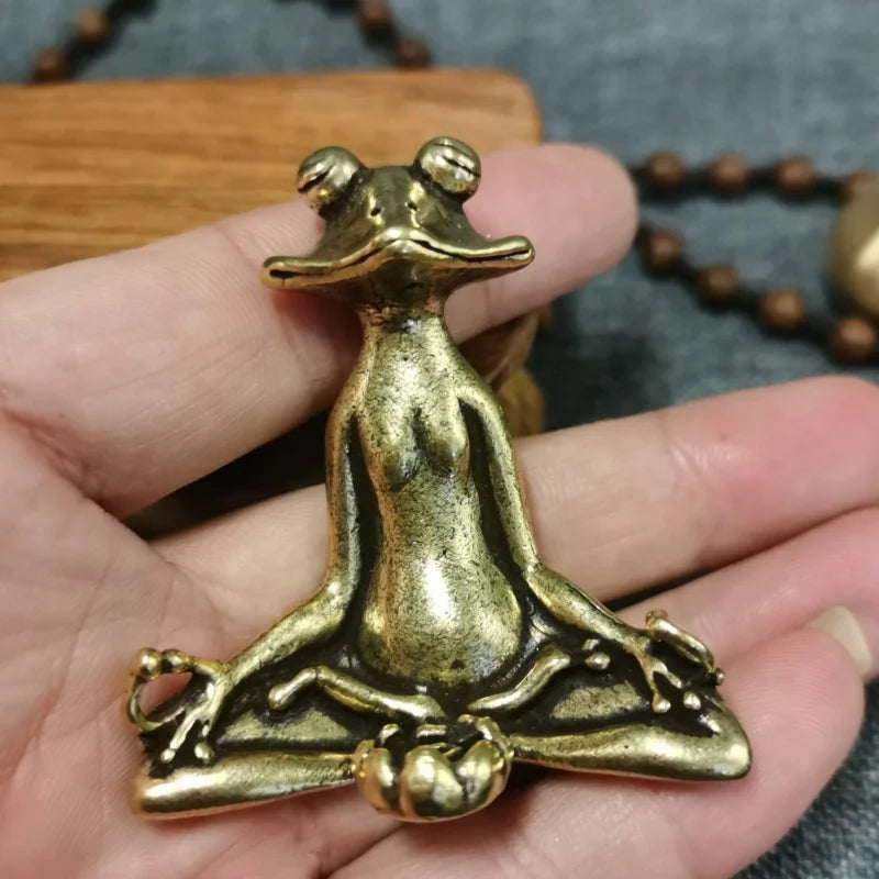 Antique Brass Zen Frog Statue – Copper Meditation Sculpture & Incense Burner