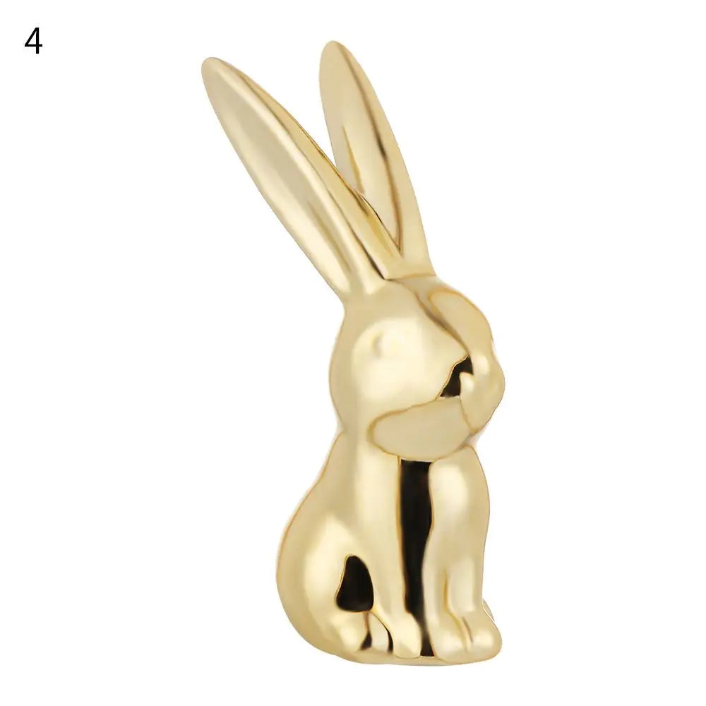 Gold Ceramic Animal Figurines – Cute Elephant & Rabbit Miniatures for Home Décor