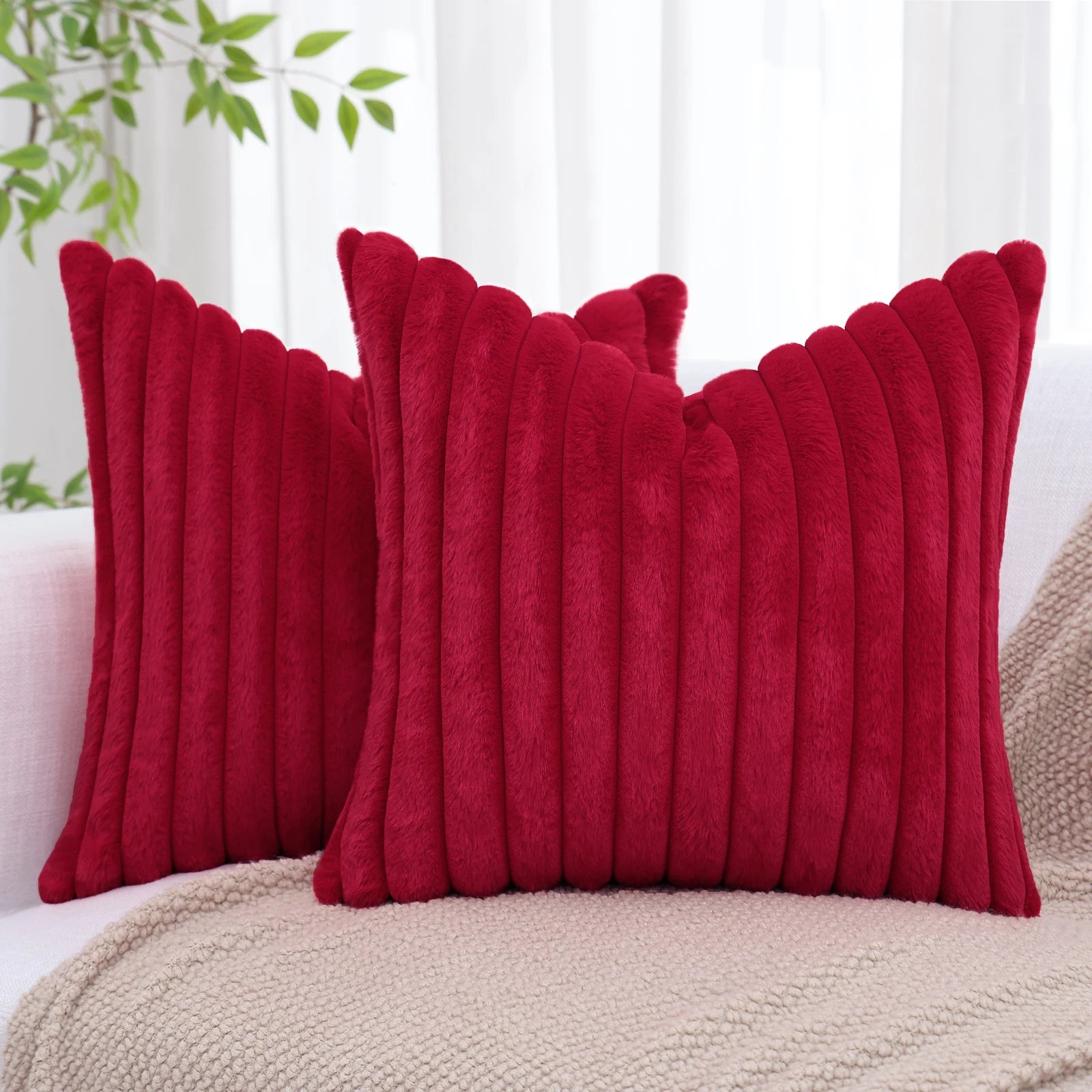 Homaxy Plush Pillow Cover - Soft Fluffy Striped Cushion Cover 50x50cm Luxury Decorative Pillowcase for Sofa & Home