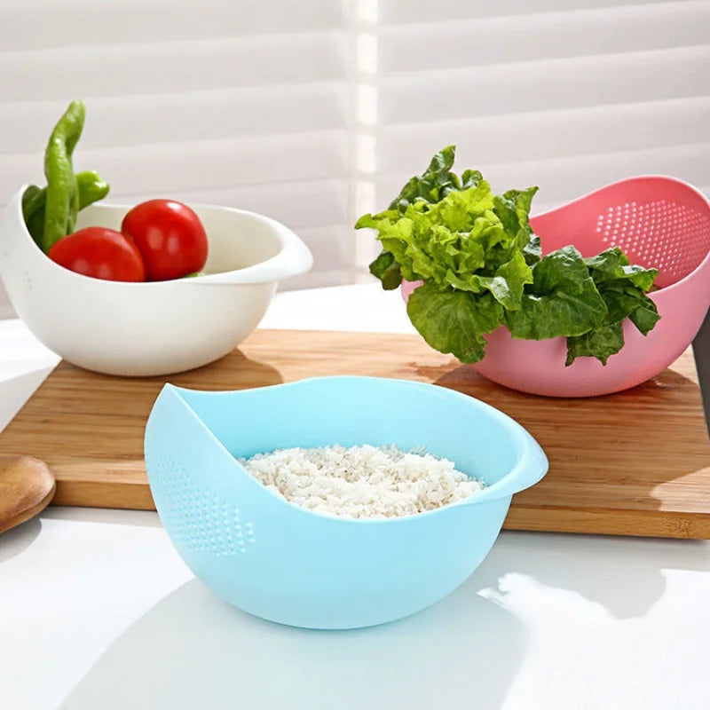 Eco-Friendly Plastic Rice Sieve and Colander with Handles – Multi-Purpose Kitchen Drain Basket