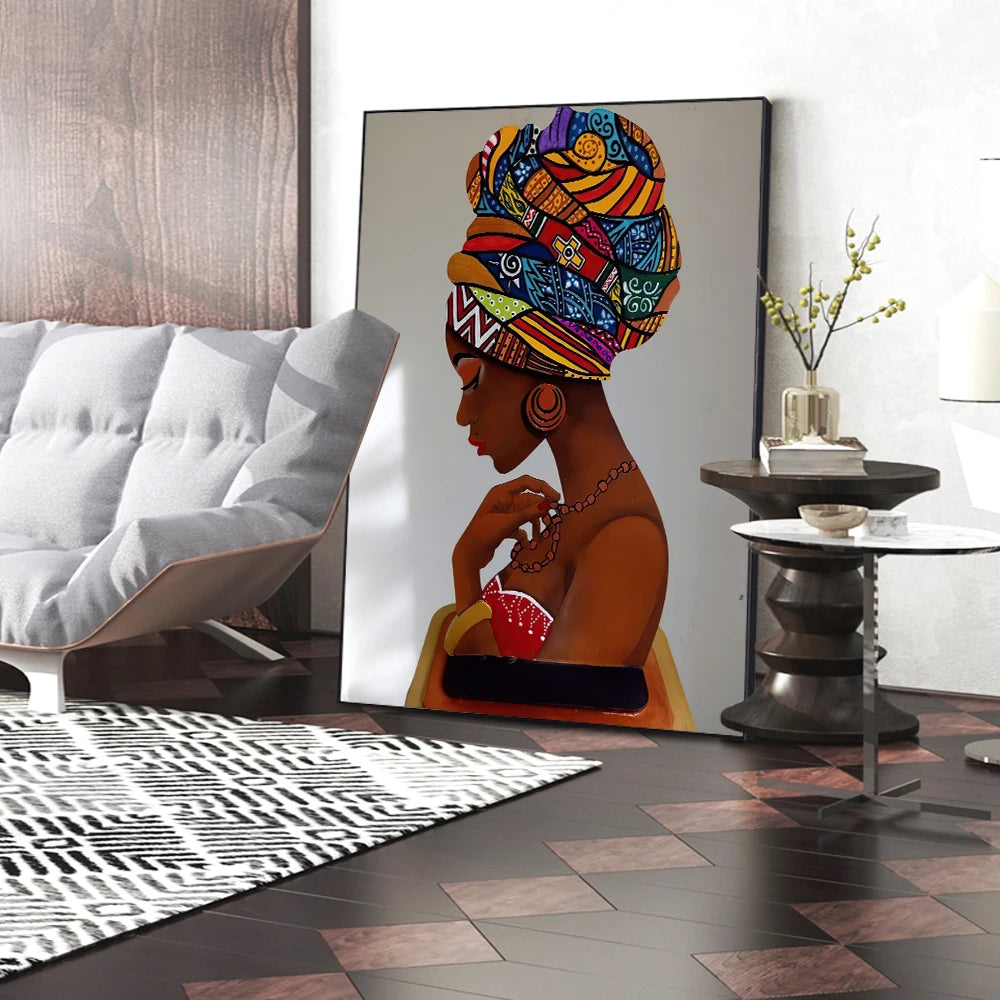 African Women Canvas Wall Art – Abstract Portrait Prints for Living Room Décor (Unframed)