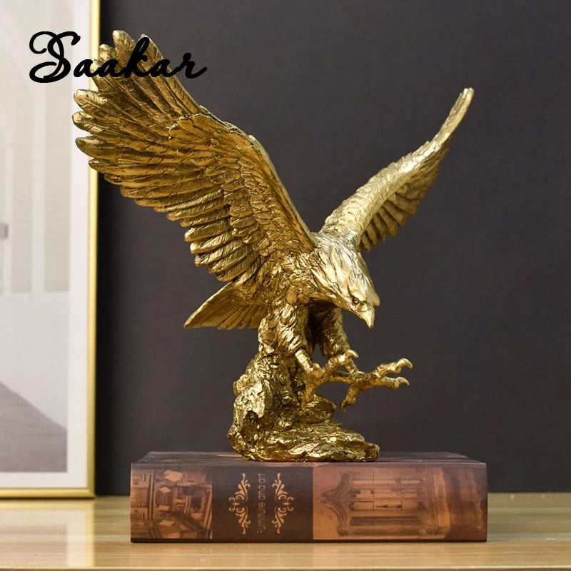 Resin Golden Eagle Figurine – Decorative American Bald Eagle Sculpture