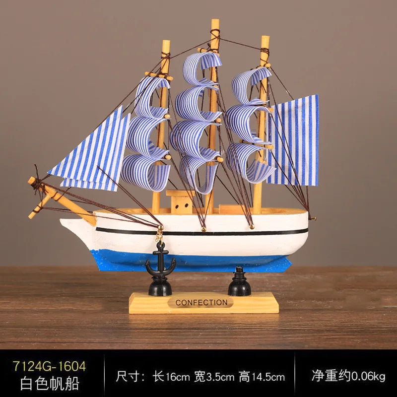 Pirate Ship Sailboat Model Wooden Small Boat Decoration with LED for Cake Ornaments & Tabletop, 16-20cm