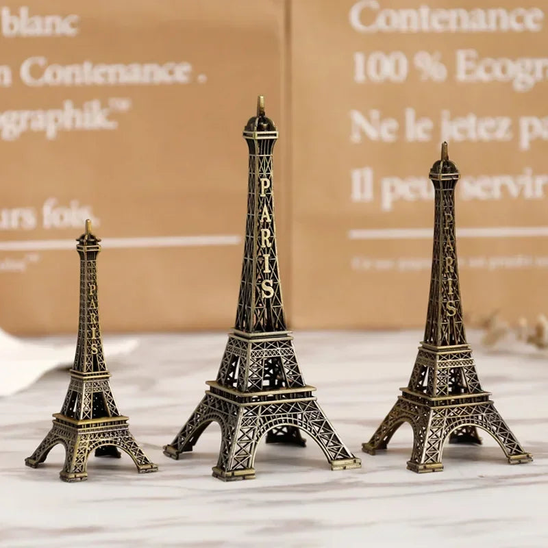 Romantic Paris Eiffel Tower Figure - Retro Metal Sculpture for Home Decor