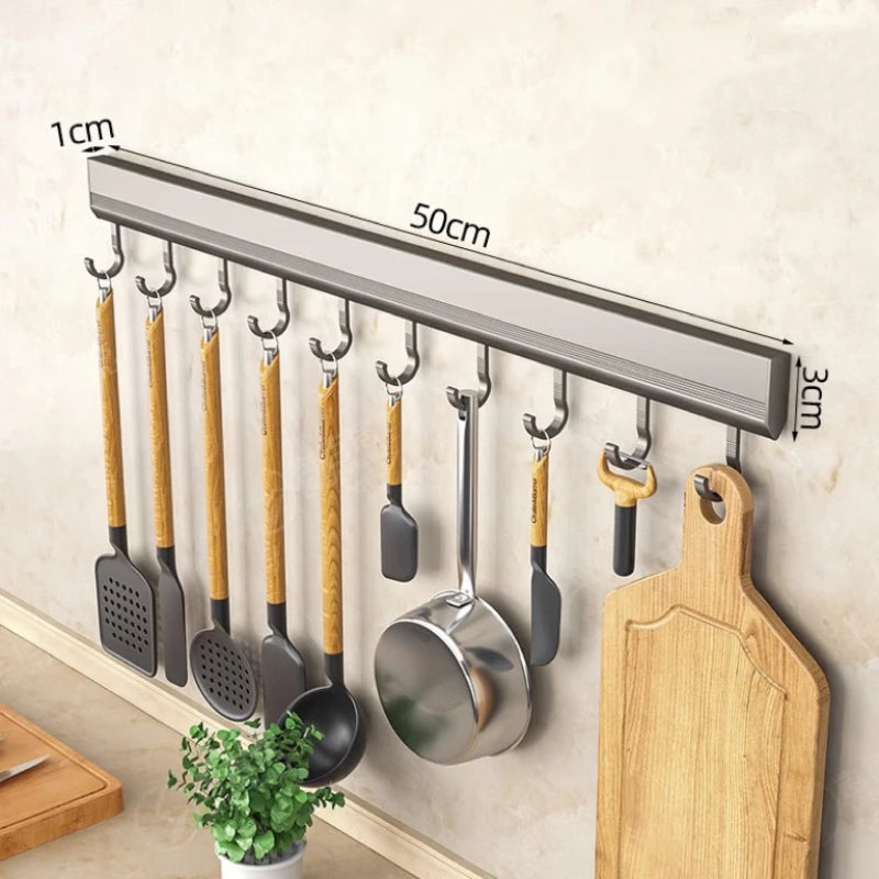 Drill-Free Wall-Mounted Aluminum Hooks Rack – Multi-Purpose Kitchen, Bathroom, Towel & Coat Hanger