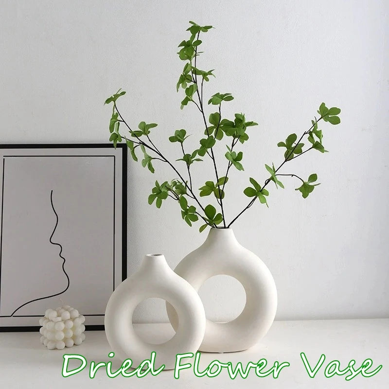 Imitation Ceramic White Donut Vase – Minimalist Decorative Flowerpot for Home & Office