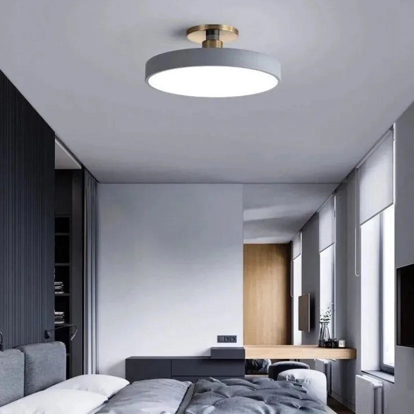 Circular Macaron LED Ceiling Light – Modern Remote Dimming Chandelier for Bedroom & Living Room