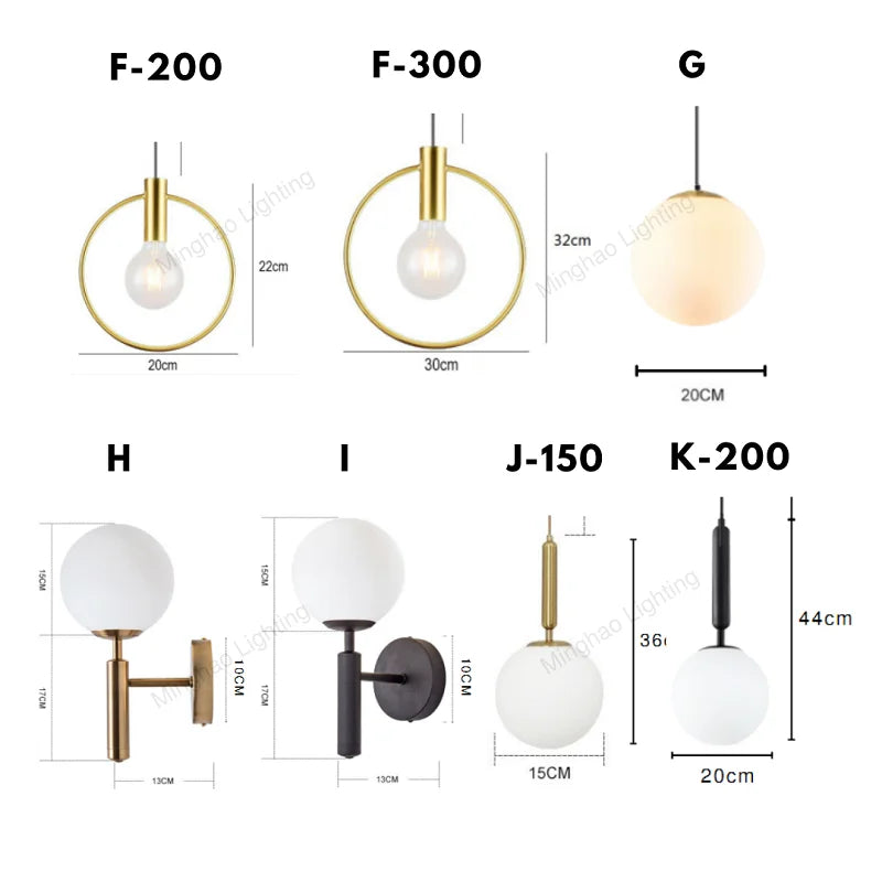 Modern LED Round Glass Ball Pendant Lights - E14 Hanging Fixture