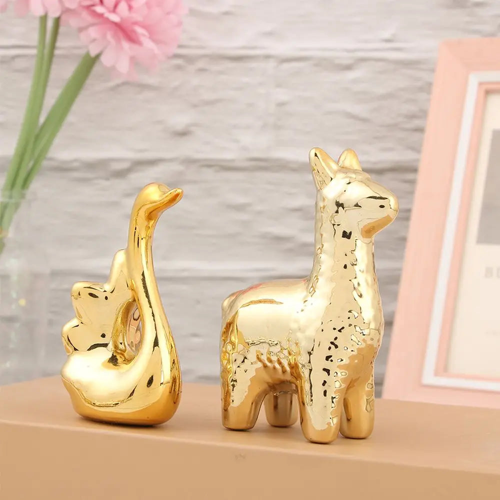 Gold Ceramic Animal Figurines – Cute Elephant & Rabbit Miniatures for Home Décor