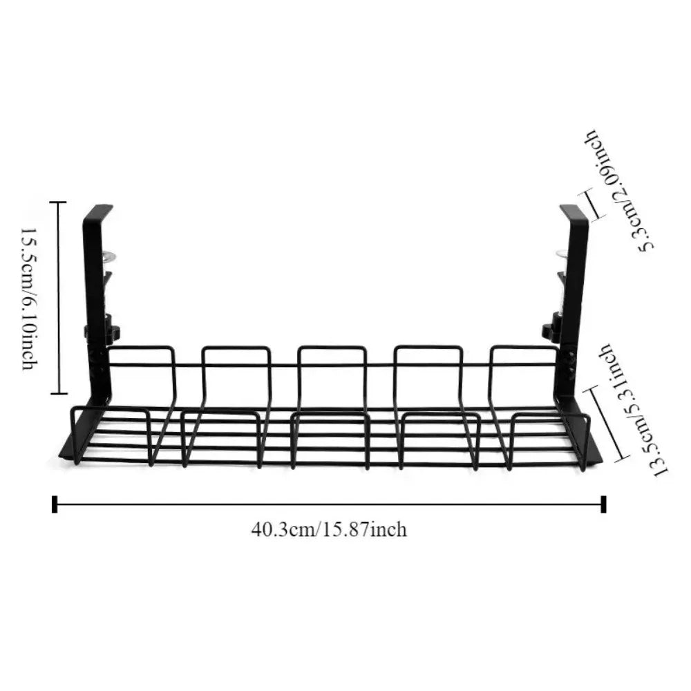 Under Table Storage Rack – Metal Cable Management Tray, No Punching Design for Home & Office