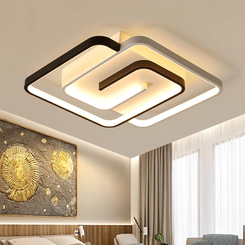 Black & White Square LED Chandelier Ceiling Light for Bedroom, Attic, Living Room, Dining Room