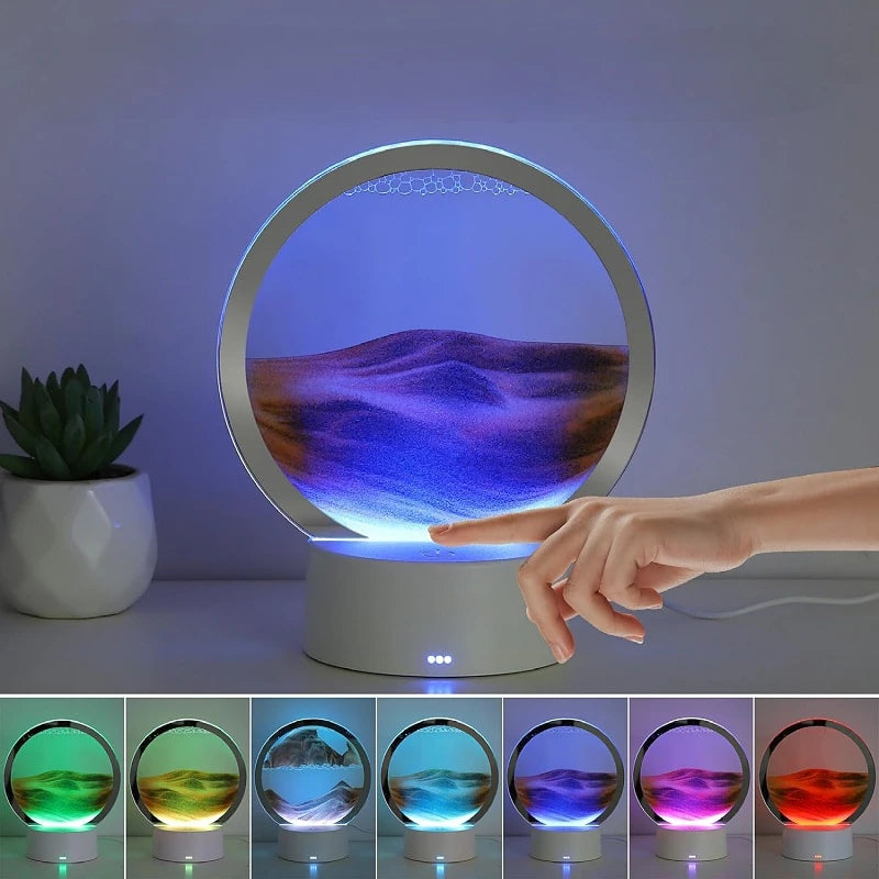 Quicksand Table Lamp 3D Sand Painting Decompression Ornament and Colorful LED Hourglass Night Light