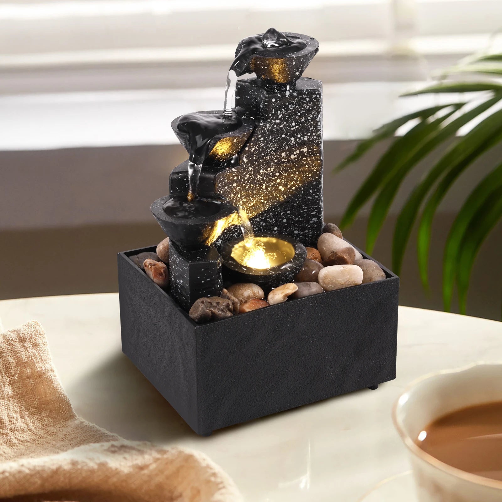 Desktop Waterfall Fountain Decor – Creative Flowing Water Tabletop Ornament for Office & Living Room