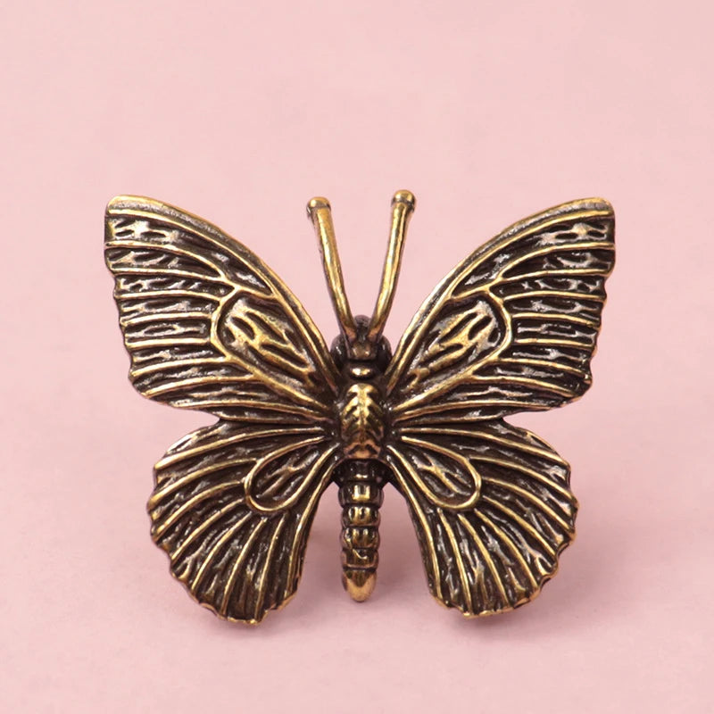 Solid Brass Butterfly Figurine – Antique Copper Miniature for Home Décor & Desktop Accessories