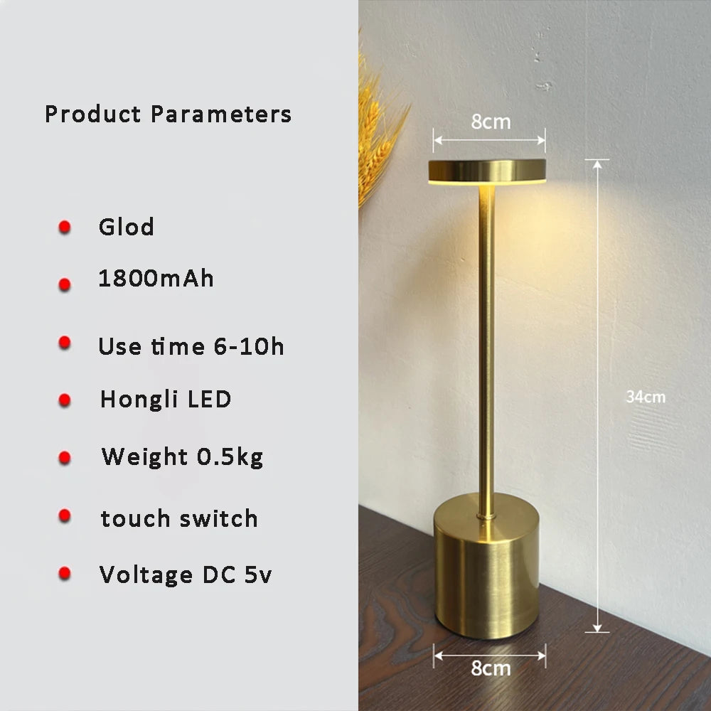 Rechargeable LED Table Lamp with Touch Switch - Modern Wireless Desk Lamp for Bedroom, Living Room, and Restaurants