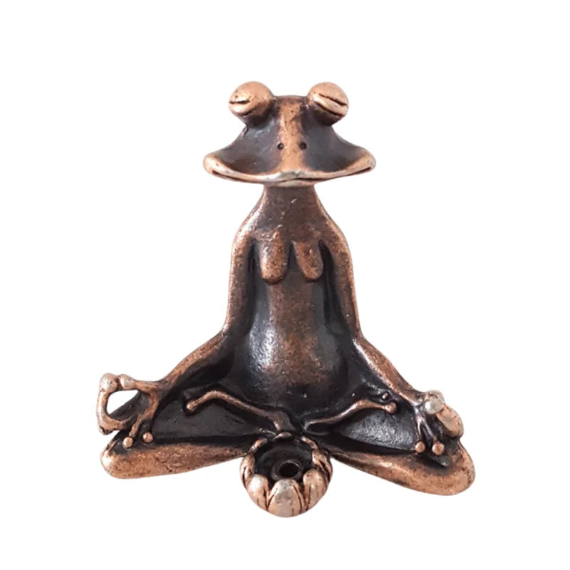 Antique Brass Zen Frog Statue – Copper Meditation Sculpture & Incense Burner