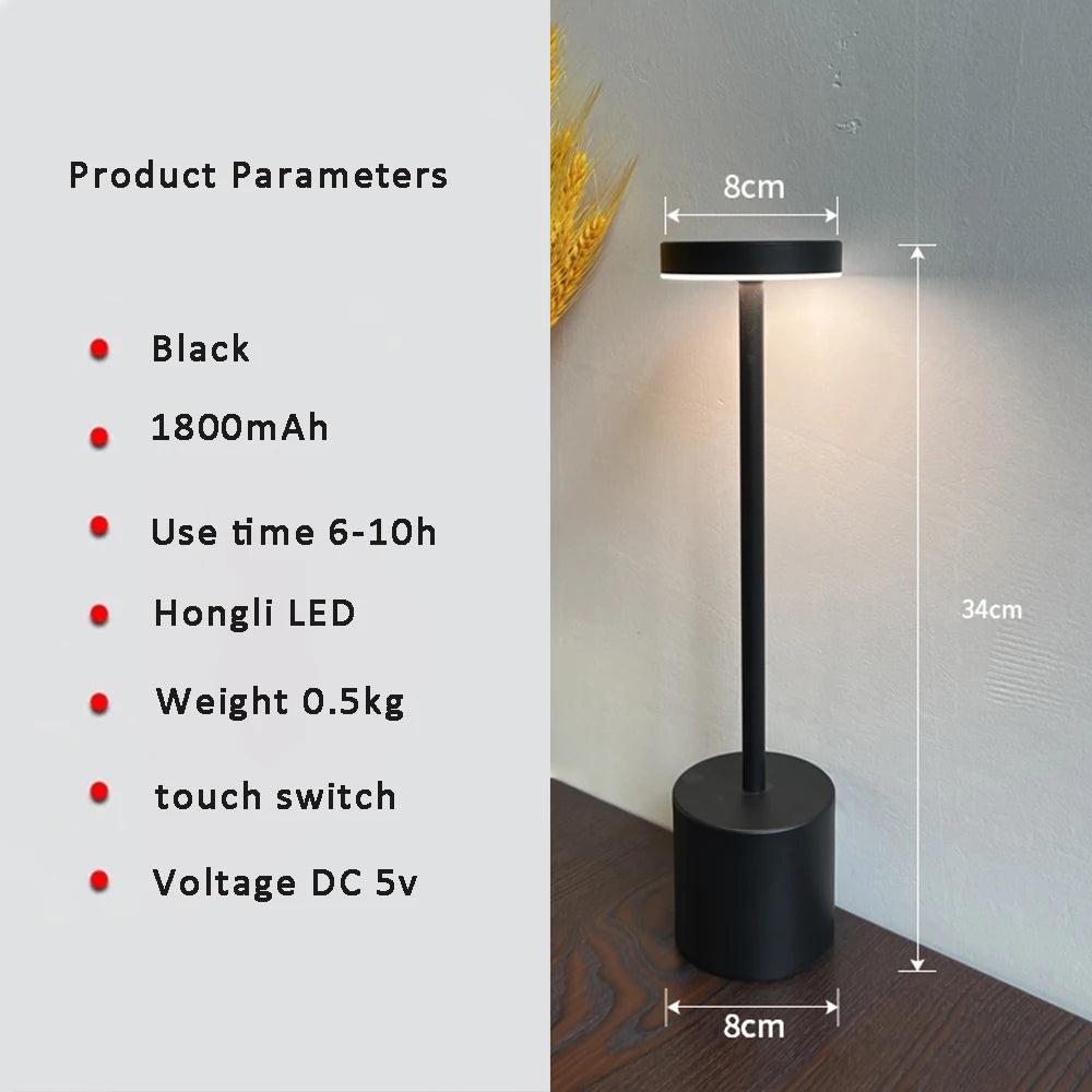 Rechargeable LED Table Lamp with Touch Switch - Modern Wireless Desk Lamp for Bedroom, Living Room, and Restaurants