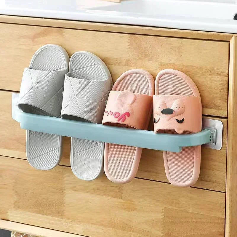 Extended Towel Rack Wall-Mounted Slipper Holder Bathroom Organizer with Multiple Storage Options