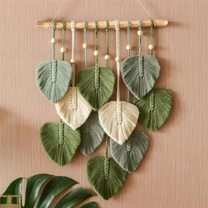 Leaf Macrame Wall Hanging - Boho Room Decor, Hand-Woven Cotton Tapestry