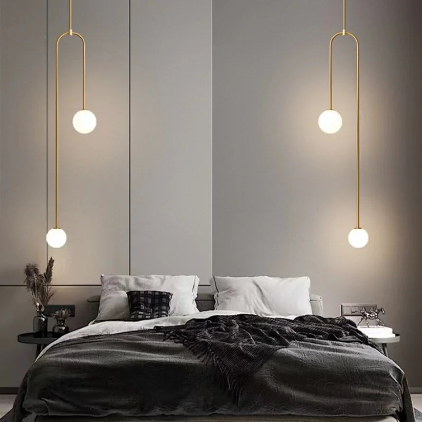 Modern Double-Head U-Shape Glass Ball Pendant Light for Hotel, Bedroom, and Bathroom