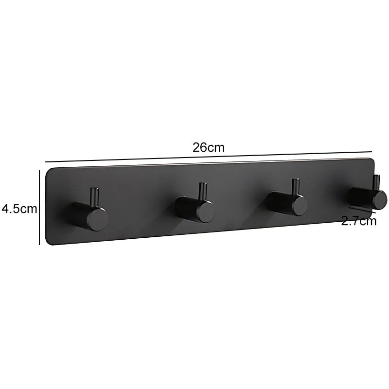 Stainless Steel Bathroom Hardware Set - Black & Silver Adhesive Towel, Clothes, and Robe Rack