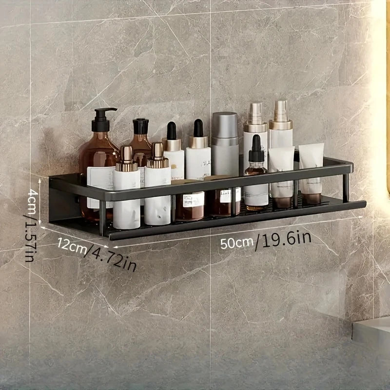 Black Wall-Mounted Bathroom Rack Shower Storage Shelf for Toiletries