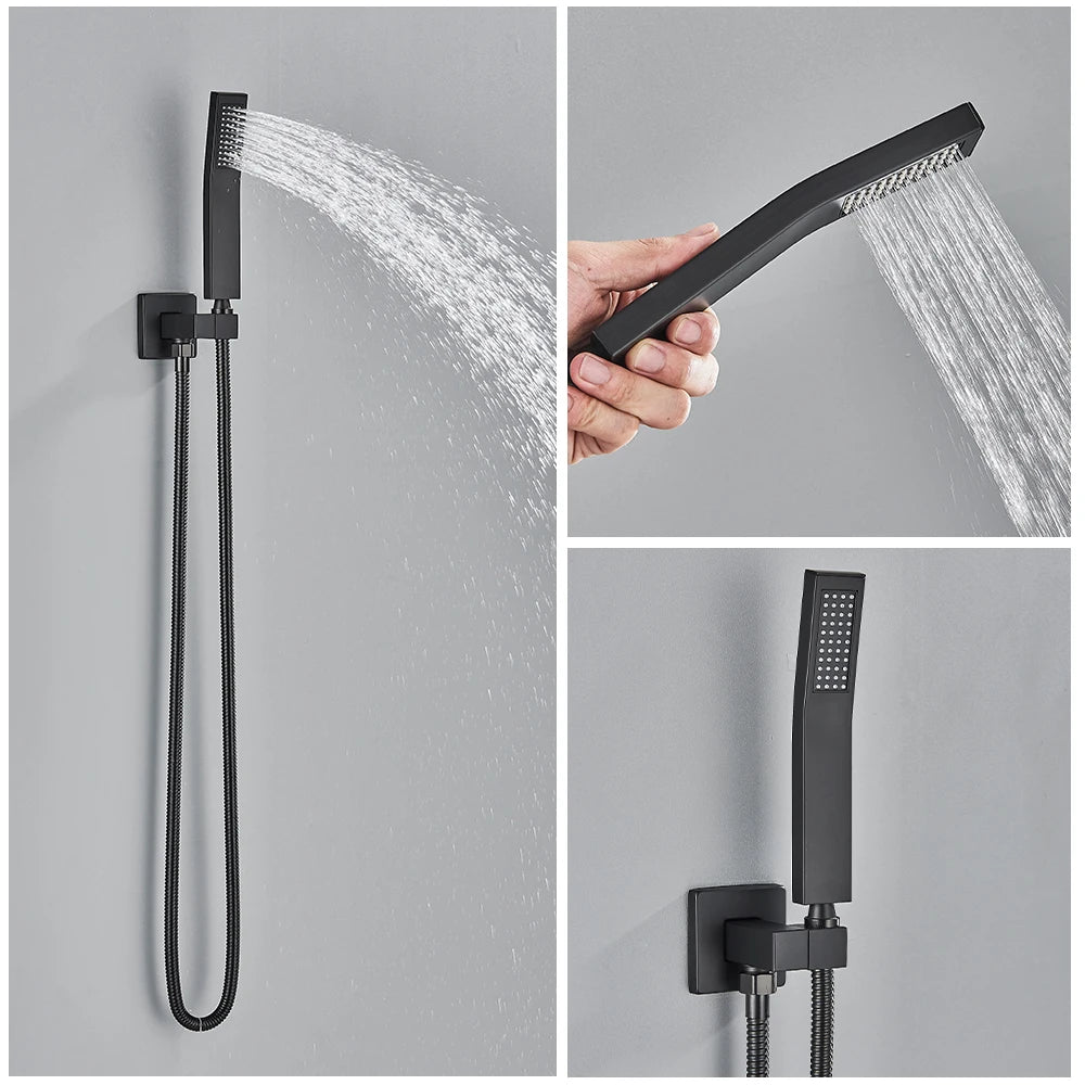 Luxury Black LED Constant Temperature Shower Faucet with Color Changing Rainfall and Waterfall System