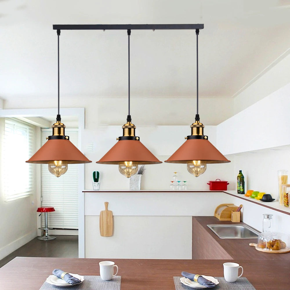 Industrial Farmhouse Brown Pendant Light – Vintage Hanging Ceiling Lamp for Kitchen and Dining Areas