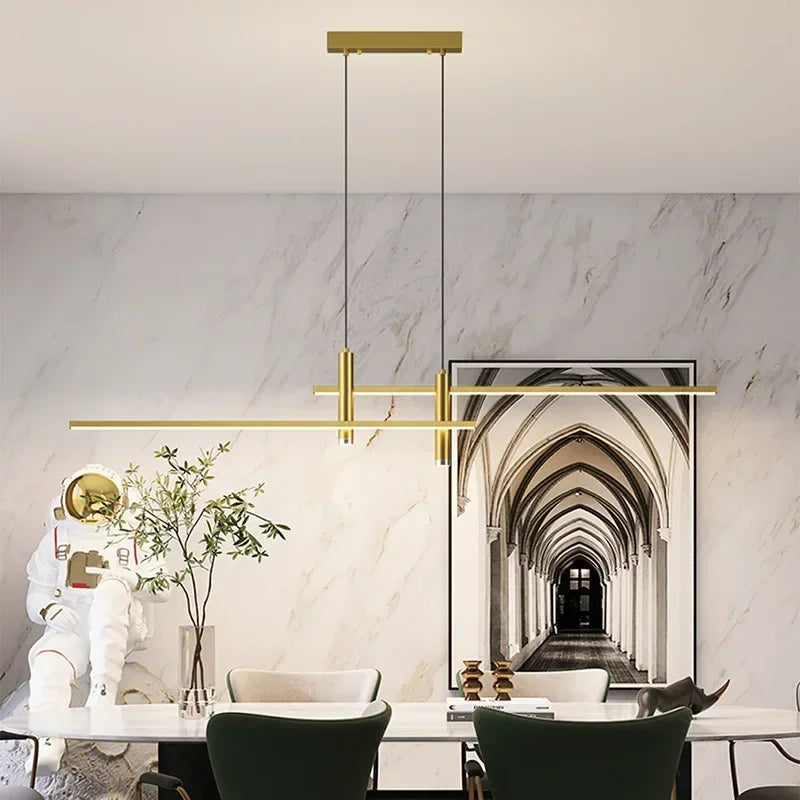 Modern LED Pendant Light: Long Strip Chandelier for Dining Areas