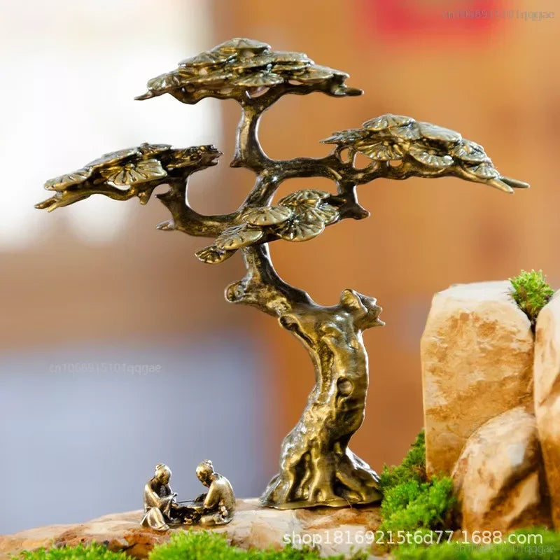 Mini Welcome Pine Tree Figurine – Copper Miniature Bonsai Tree Statues for Garden & Home Decor