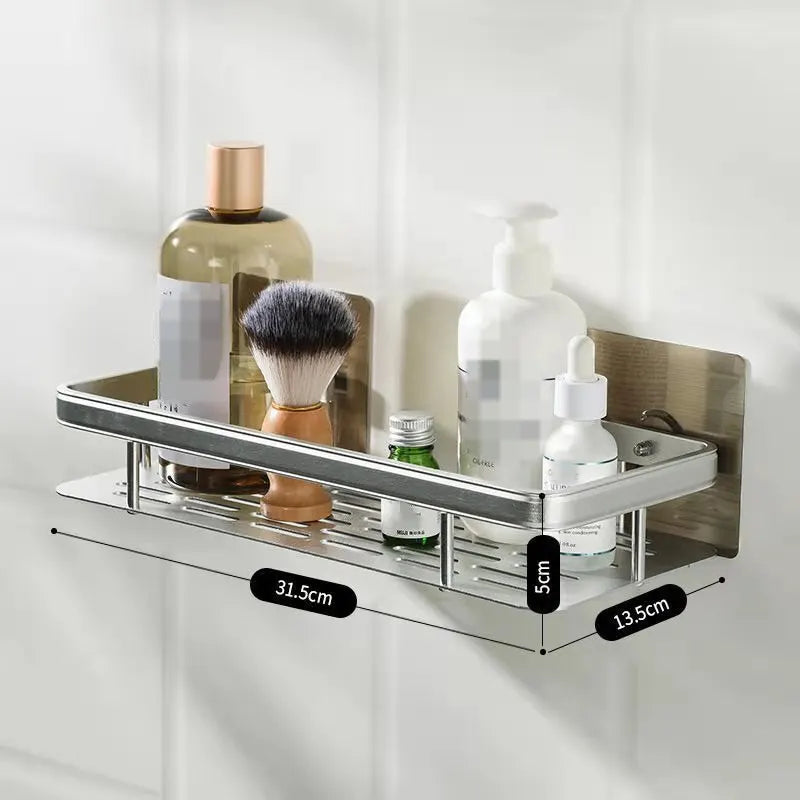 Punch-Free Wall-Mounted Bathroom Shelf – Space Aluminum Shampoo Storage Rack for Kitchen and Bathroom