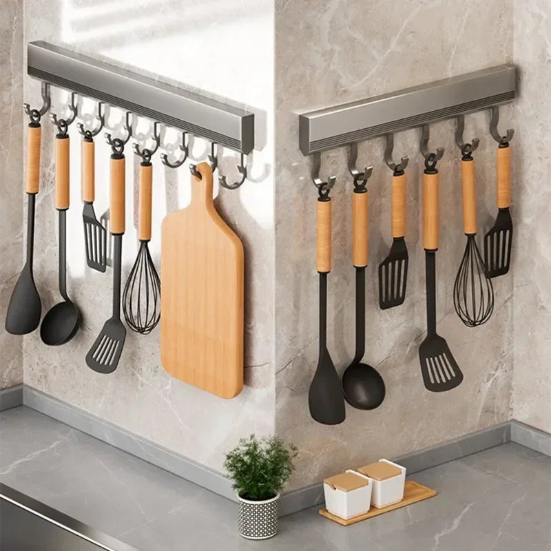 Drill-Free Wall-Mounted Aluminum Hooks Rack – Multi-Purpose Kitchen, Bathroom, Towel & Coat Hanger