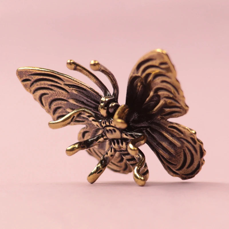 Solid Brass Butterfly Figurine – Antique Copper Miniature for Home Décor & Desktop Accessories