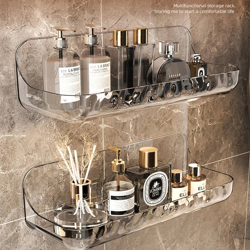 Wall-Mounted Acrylic Washstand Cosmetics Storage Rack – No Drill Bathroom Shelf for Shampoo, Toiletries & More