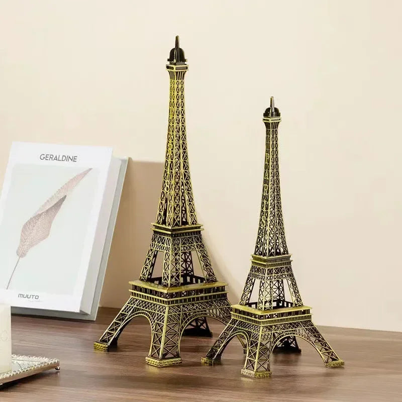 Romantic Paris Eiffel Tower Figure - Retro Metal Sculpture for Home Decor