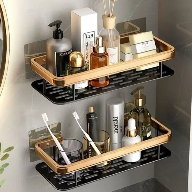 Luxury Bathroom Shelves Without Drilling - Rustproof Aluminum Shower Wall Shelf