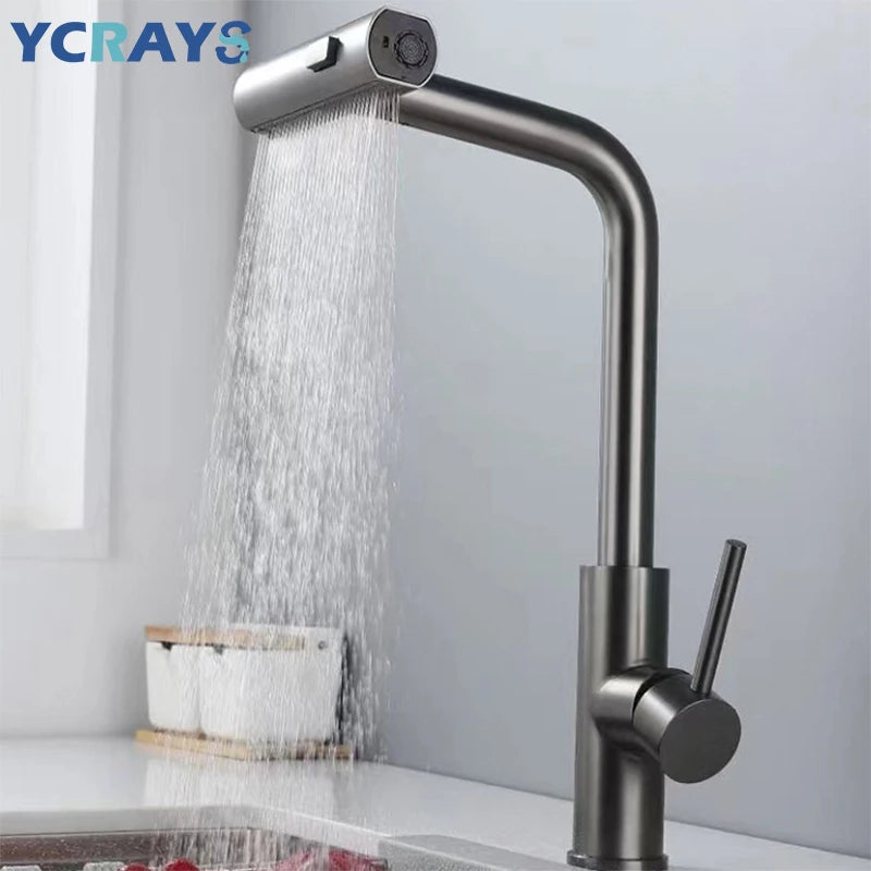 Black Kitchen Faucet Pull-Out Rotation Waterfall Stream Sprayer Head Sink Mixer Brushed Nickel Water Tap Accessory