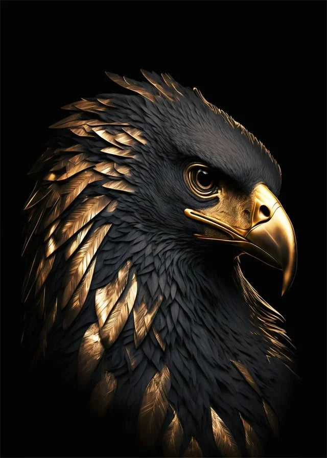 Black Gold Eagle Lion Canvas Painting Metal Poster Wall Art