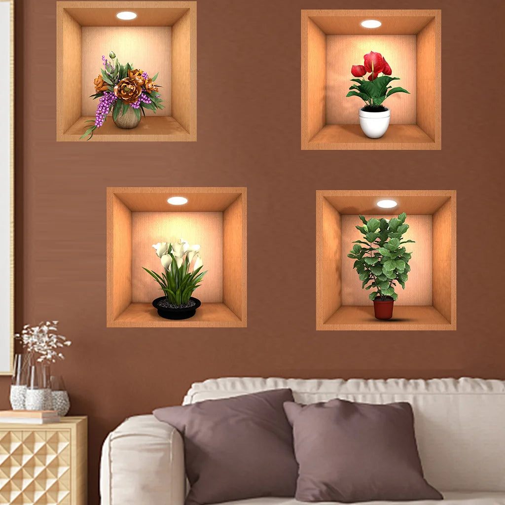 Creative 3D Simulation Flower Green Plant Potted Wall Stickers – Waterproof Decorative Stickers for Home