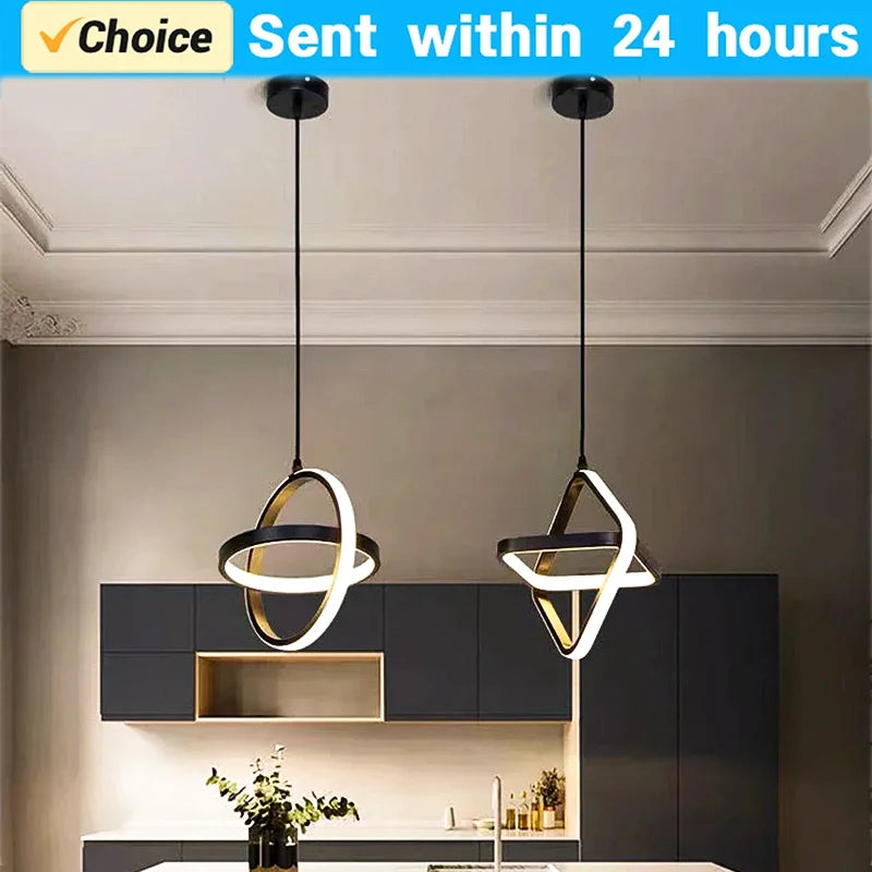 Modern LED Pendant Light - Black Chandelier for Dining Room, Bedroom, Bedside, and Home Decor