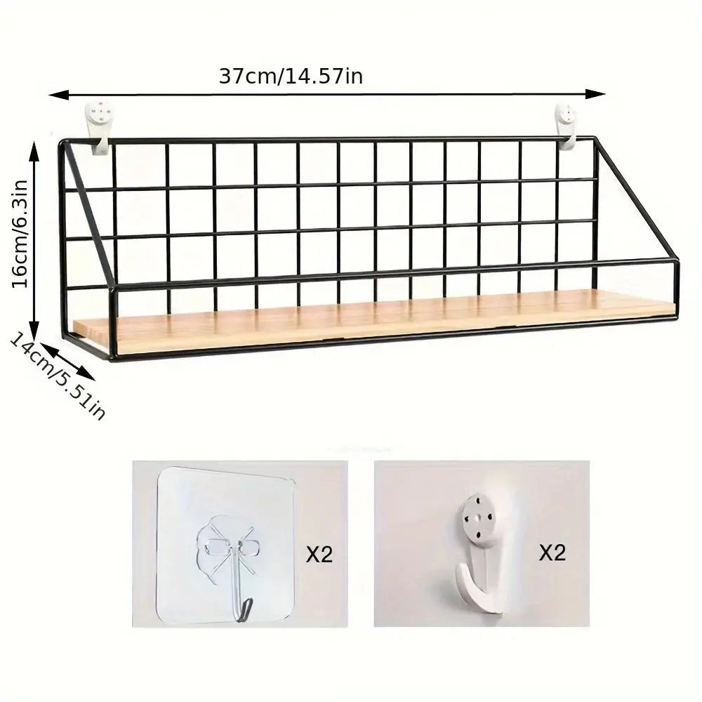 Wall-Mounted Wooden Storage Rack – No-Drill Floating Shelf for Décor & Organization