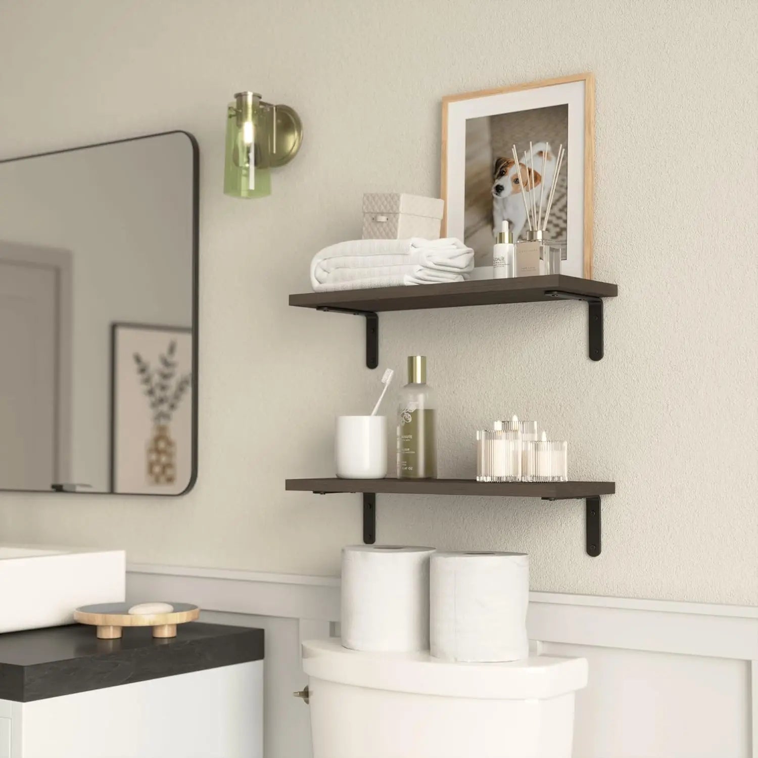 Wooden Floating Wall Shelves – Set of 2 Wall-Mounted Storage Racks for Home Decor