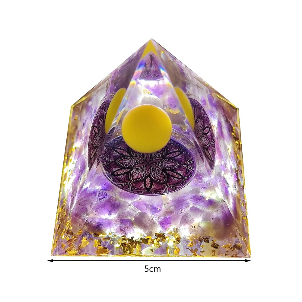 Natural Energy Healing Crystal Orgonite Pyramid Sculpture – Symbol of Luck, Wealth, and Positive Energy