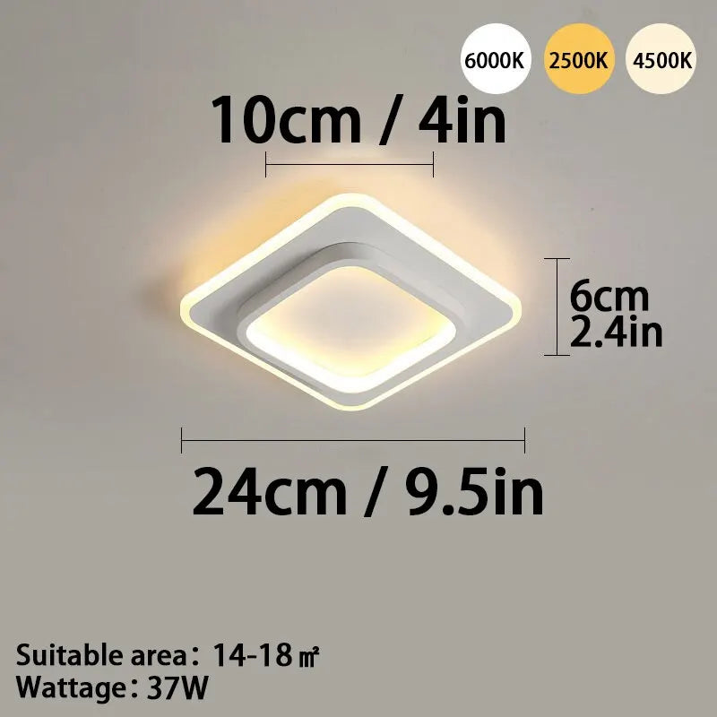 Modern LED Ceiling Light - Tri-Color Dimming Surface Mount for Bedroom, Hallway, and Living Room