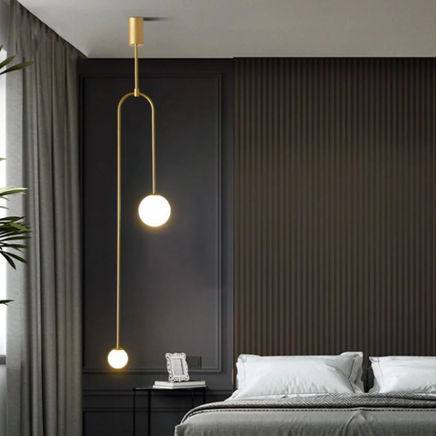 Modern Double-Head U-Shape Glass Ball Pendant Light for Hotel, Bedroom, and Bathroom