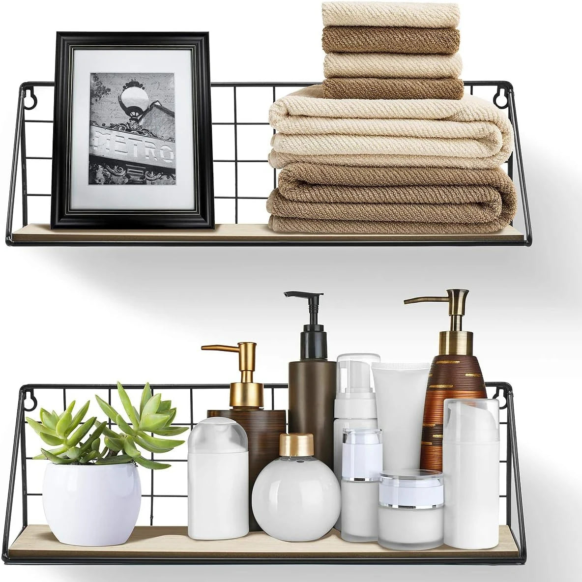 Wall-Mounted Wooden Storage Rack – No-Drill Floating Shelf for Décor & Organization