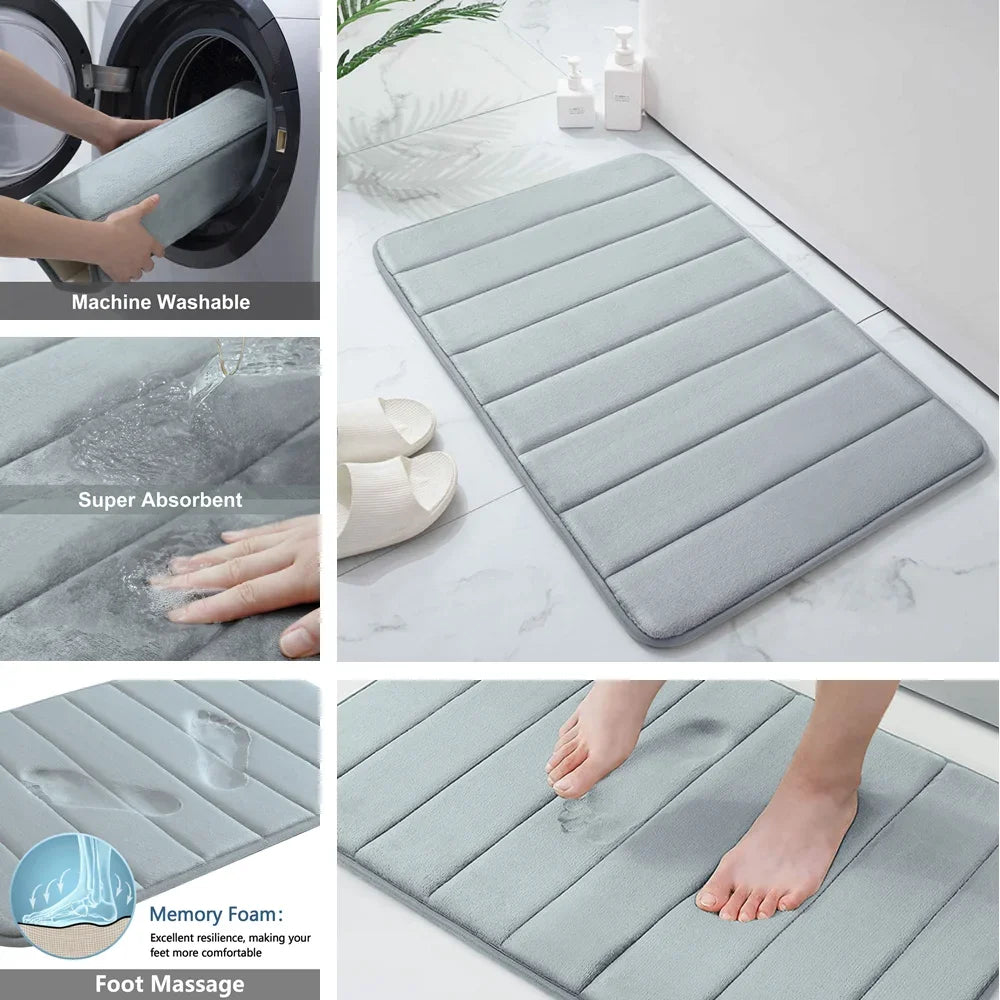 Super Absorbent Memory Foam Bath Mat Set – Non-Slip, Quick-Drying Bathroom Rug