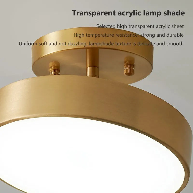 Modern LED Ceiling Light – Copper Lamp for Bedroom and Living Room Decor