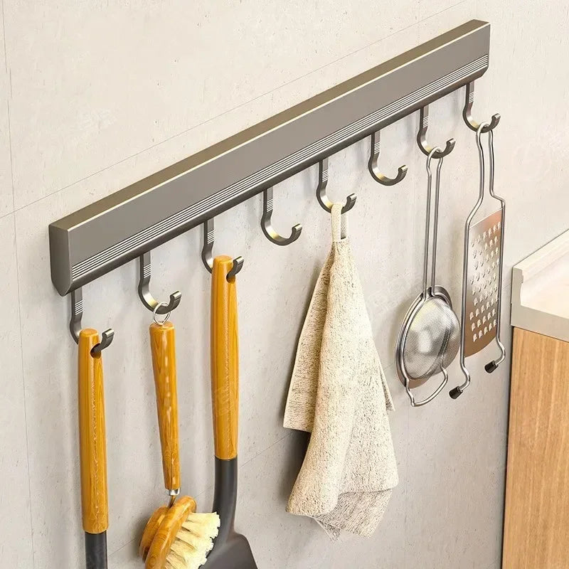 Drill-Free Wall-Mounted Aluminum Hooks Rack – Multi-Purpose Kitchen, Bathroom, Towel & Coat Hanger